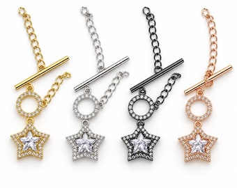 Gold Filled Star Toggle Clasp, CZ Crystal Toggle Closure, Jewelry Making Supply, Bracelet Necklace Clasp, Star Jewelry Findings, CL636