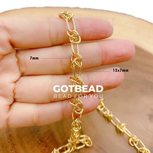 Fancy Gold Rolo Cable Paperclip Chain by Yard, Link Cable Rolo Elongate Chain by Foot, Wholesale Bulk Roll Chain for Jewelry Making, CH219