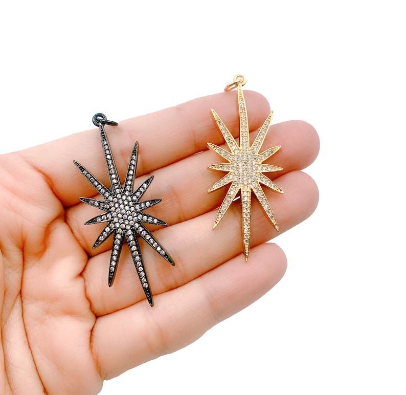 Cubic Zirconia 22K Gold Filled Starburst CZ Micro Pave Charm Pendant CP278 Star Star Pendant Star Necklace Star Charm 53x21mm