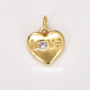 Dainty Heart Charm with LOVE Word, 18K Gold Filled  Mini Heart Add On Charm, Valentine Heart for Bracelet Necklace Jewelry Making, CP1345