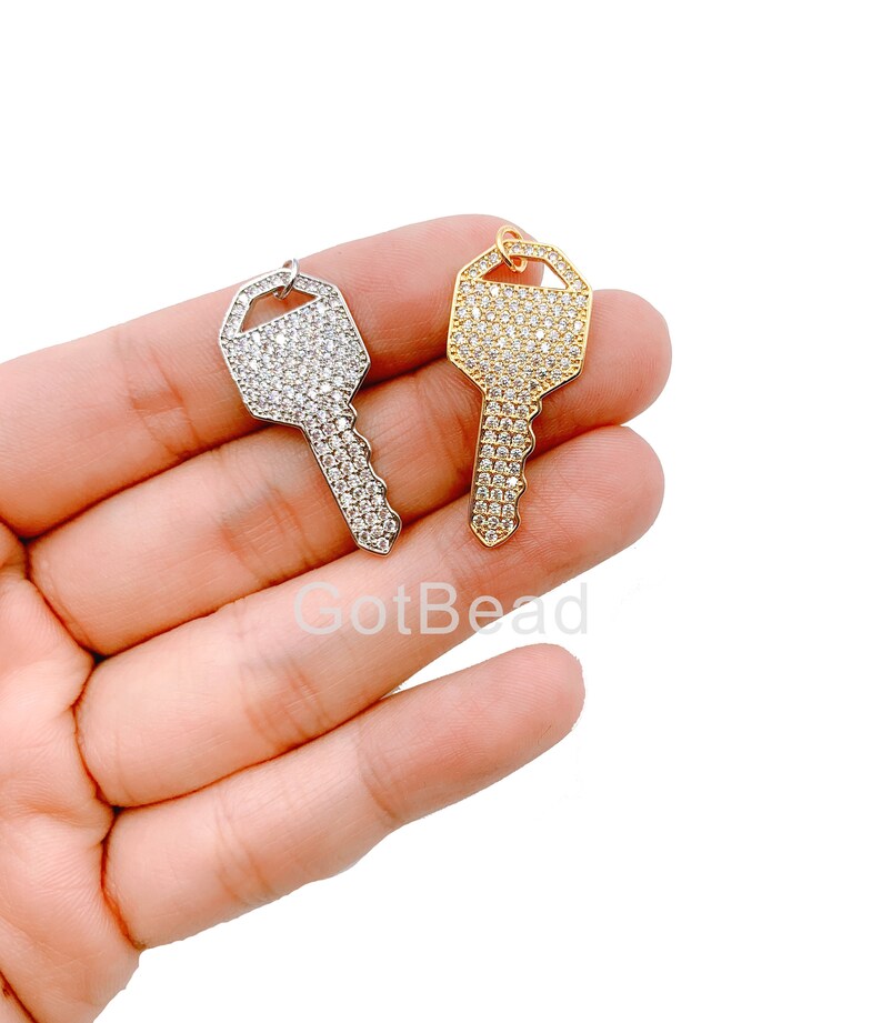 18K Gold Filled Key CZ Micro Pave Charm Pendant Key Charm Etsy