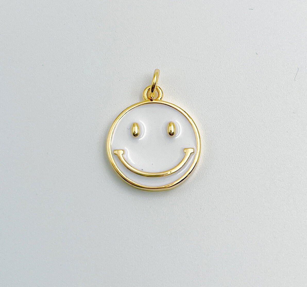 1pc Enamel Happy Charm, 18K Gold SMLY Face Charms, Green, Pink