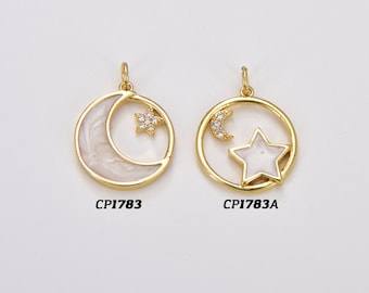White Enamel Star & Moon Charm, Gold Filled Crescent Moon Star Pendant, Celestial Jewelry Charm for Necklace Bracelet Jewelry Making, CP1783