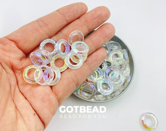 20 peças anel facetado de vidro sortido, galvanizado ab, anel facetado, pingente de vidro, iridescente, fabricação de contas de brinco, cobd124