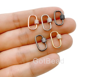 Small Oval Screw Clasp CZ Micro Pave, Screw Clasp Carabiner Lock, Interlocking Clasp, Pave Oval Lock, Oval Shape Clasp, 19x12mm, CL336-A1113