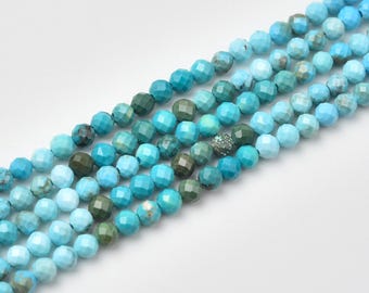 Arizona Turquoise Beads 2mm 3mm, Faceted Round Gemstone Strand for Delicate Bracelets, Necklaces and Jewelry Making TUQ122