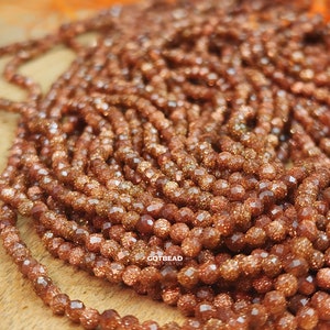 Natural Goldstone Gold Sandstone Faceted Rondelle Beads. Full 15.5 Inch strand 2mm, 3mm, 4mm Gemstone Beads For Jewelry PRP520