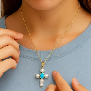 Gold Filled Virgin Mary Cross Charm with Pearls, Religious Pendant for DIY Necklace Bracelet Jewelry Making, Elegant Faith Gift Idea, CP2070