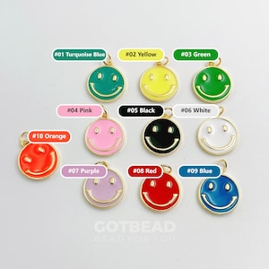 1pc Epoxy Happy Charm in Gold  Round Charm, Enamel Happy Face SMLY Enamel Charms, Dainty Smile charm, Red, White, Yellow, CP1311