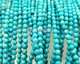 Cuentas redondas facetadas de turquesa natural de 2/3 mm, grado AAA, sueltas, hebra completa, 15,5 pulgadas, TUQ017