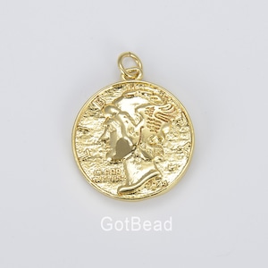 Ciondolo a forma di moneta da dieci centesimi di mercurio riempita in oro 18 carati, ciondolo a forma di medaglione con moneta antica per la creazione di gioielli, bracciali, collane, orecchini, 25 x 20 mm, CP1419