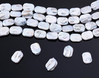 Rectangular pearl 15x20mm Freshwater pearl 6A+ Quality Good luster wholesale pearl Natural White loose pearl 21Pcs Full Strand FWP016