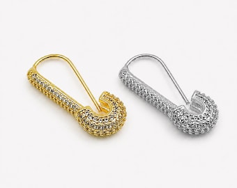 Gold Filled Pave CZ Safety Pin Clasp, Crystal Safety Pin Jewelry Finding, Decorative Pin Clasp for Bracelet Necklace Making, CL376