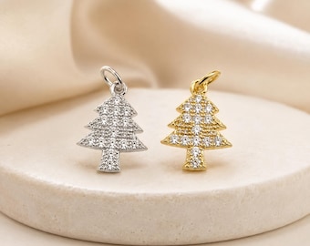 Gold Filled Christmas Tree Pendant, CZ Crystal Christmas Tree Charm, Holiday Jewelry Pendant, Gold Tree Charm, Jewelry Making Supply, CP262