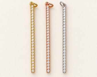 Gold Filled CZ Bar Charm, Pave Crystal Pendant, Rhinestone Vertical Charm, Long Bar Charm for Bracelet Necklace, Jewelry Making, CP231