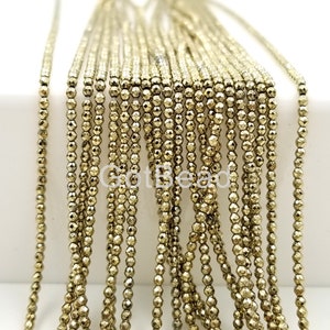 2MM/3MM  Hematite Faceted Brass Gold  Plated Beads Grade AAA Genuine Natural Gemstone Beads, ORG187