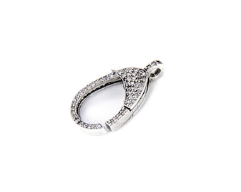 Antique Silver Lobster Clasp CZ Micro Pave Carabiner Clasp Buckle 24x12mm CL359