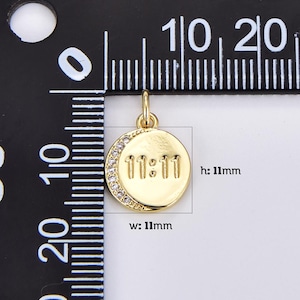 Gold Filled 11:11 Angel Number Pendant CZ Coin Charm Spiritual Gift Lucky Number Jewelry Making Supply Necklace Bracelet 11x11mm, CP1927
