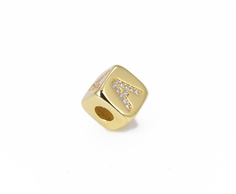 Alphabet Beads Initial Beads Alphabet Blocks Micro Pave Initial Block Charm for Bracelet 9x9mm 24k Gold Filled Initial Letter Beads