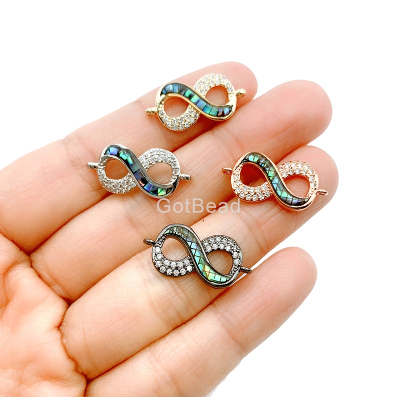 Infinity Connector 22x10mm Cubic Zirconia 14K Gold Filled Infinity Abalone Shell Connector Charm CN294 CZ Micro Pave Connectors