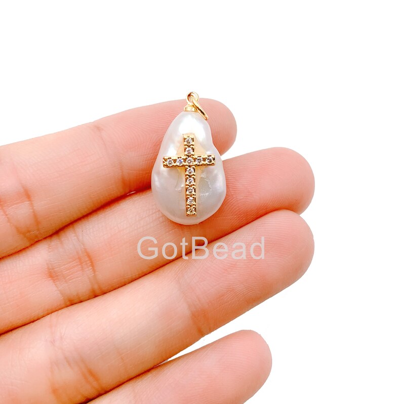 13mm 18K Gold Filled CZ Micro Pave Cross Pendant Cross Charm Crucifix Freshwater Pearl Cross Charm Pendant Cross Necklace CP1139-A818