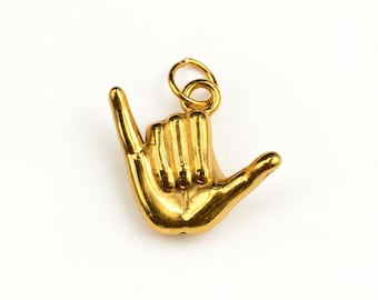 Stainless Steel Shaka Hand Charm, Hang Loose Hand Gesture Pendant, Surf Beach Jewelry Finding, DIY Necklace Bracelet Charm, SCP249