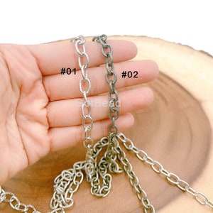 White Gold  Rolo Cable Chain by Yard, Silver Cable Rolo Chain by Foot, Wholesale bulk Roll Chain for Jewelry Making, 10x7mm, CH014