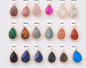 Gold Filled Teardrop Gemstone Charm, Natural Stone Pendant for DIY Necklace Bracelet Earrings Jewelry Making, Boho Minimalist Jewelry CP2333