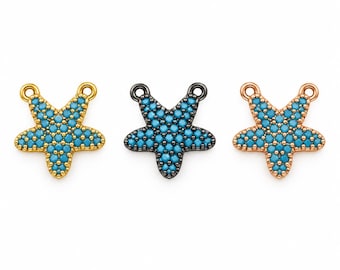 Gold Filled Starfish Connector, Blue Crystal Starfish Link Charm for Bracelet Necklace DIY Jewelry Making Supplies, Ocean Jewelry, CN527