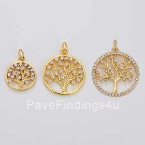 Ciondolo con albero della vita piccolo/medio/grande, ciondolo con albero della vita in micro pavé di zirconi cubici placcato oro 18 carati, ciondolo con albero della vita, 17 mm, 13 mm, CP045B