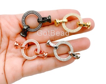 CZ Clasp, Micro Pave CZ Round Clasps, Cubic Zirconia, Jewelry Clasp & Hook, Pave Closure, Pave Enhancer , Pave Clasp, 1/2pcs, 40X22MM| CL221