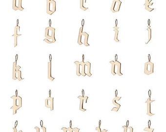 14K Gold Filled  Charm Personalized Gotic Initial Letter Charm Necklace, Custom Old English Font Style, Initial Necklace, 13x7mm, CP1209