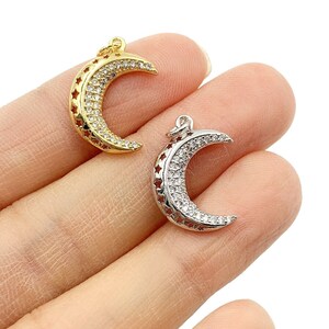 18K Gold Filled  Crescent Moon Charm CZ Micro Pave, Crescent Moon Pendant Bracelet, Cubic Zirconia Charm Gold Crescent Charm 21x13mm, CP814