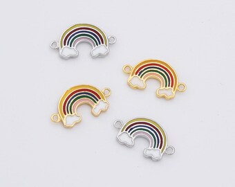 May include: Four rainbow charm pendants with white cloud accents. The charms are made of metal and have a gold or silver finish.