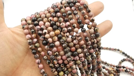 Perle di pietra labradorite nera naturale Perline rotonde di larvikite per la creazione di gioielli Bracciale fai da te 4 6 8 10 12MM 15quot; Filo di rodonite in pizzo nero, 8