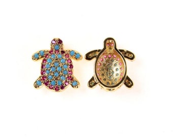 CZ Micro Pave Kleurrijke Turtle Bead, Sea Turtle Bead, Animal spacer beads, Sea Tortoise Beads, DIY, 13x12mm, BD813-E12507