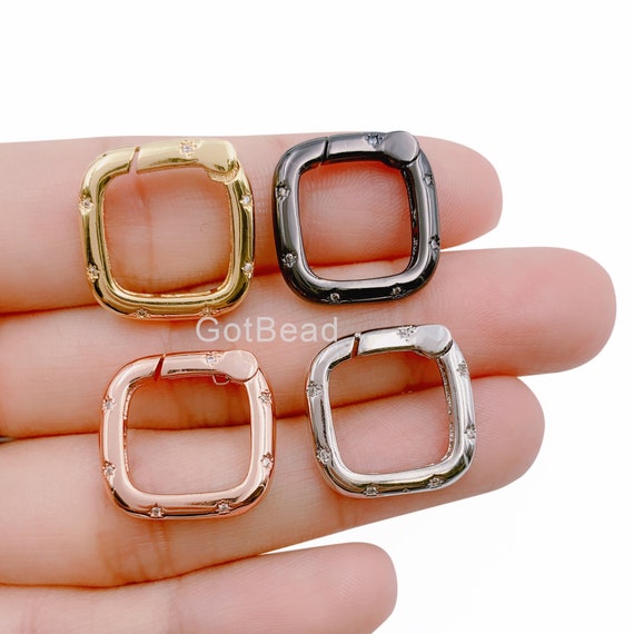 CZ Micro Pave Square Shape Carabiner Clasp With Easy Open Spring