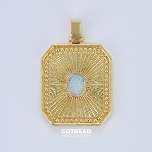 Sunburst Octagon Gold Tag Opal Gold Rectangle Radiance Size 30x21mm Pendant Square Charm, CP1639