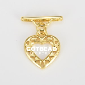 Gold Heart Toggle Clasp with Jump Ring, Gold OT Clasp for Jewelry Making Supply, 20x16mm, CL506
