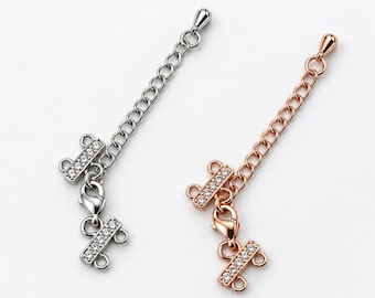 2 Strand Pave CZ T Bar Toggle Clasp, Double Strand Necklace Bracelet Clasp, Jewelry Making Finding, Jewelry Connector, CL634