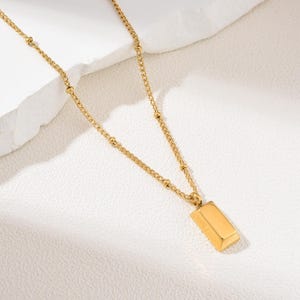 Gold Filled Rechteck Bar Anhänger Halskette, Zierliche Minimalistische Kette, Edelstahl Schmuck, Elegantes Geschenk für Frauen, Layering, SNL016