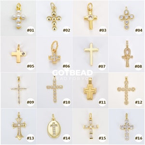 18K Gold Filled Cross Charm Pendant, Minimalist Simple Cross, Gold Cross Charm, Gold Cross Pendant, CZ Cross Charm Pendant, CP_Batch80