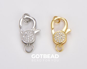 CZ Micro Pave Gold  Lobster Clasp Micro Pave CZ, Lobster Claw Clasps Buckle Clasp, Micro Pave Charms, Small lobster clasp, 15mm, CL300