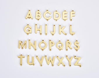Dainty Initial Charm Connector, Gold Filled Alphabet Pendant, Letter A-Z Personalized Charm for Jewelry Supply Bracelet Necklace, CN459