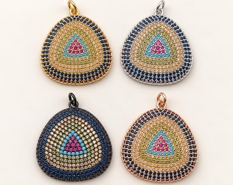 Gold Filled Evil Eye Pendant, Colorful CZ Nazar Charm, Pave Crystal Protection Amulet, Rainbow Rhinestone Jewelry Making Supply, CP240