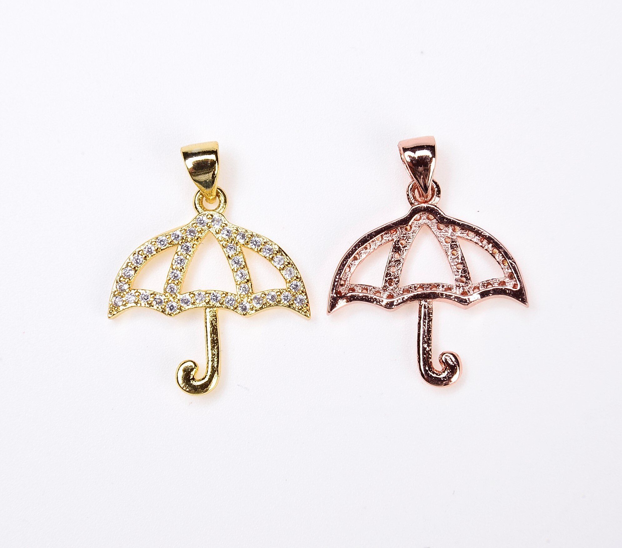 Umbrella Charm Pendant 22K Gold Filled CZ Micro Pave Umbrella Etsy