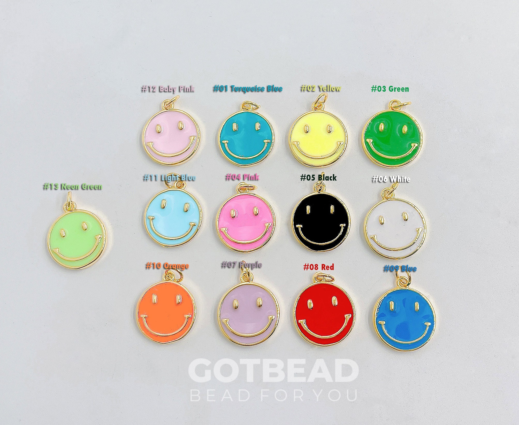 1pc Enamel Face Charm, 18K Gold SMLY Happy Charms, Green