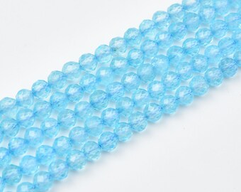 Blue Topaz 4mm Faceted Round Beads Strand, Sky Blue Gemstone Beads for Jewelry Making Supplies PRP1187