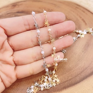 18K Gold Star Shell Pearl Chain by Yard, Gold  Star Chain for Necklace Bracelet Anklet Component Supply, CH194