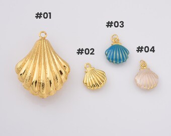 Gold Filled Shell Charms Set, Ocean Beach Pendants in 4 Styles, Enamel and Gold Filled Seashells for DIY Necklace Jewelry, Lot001